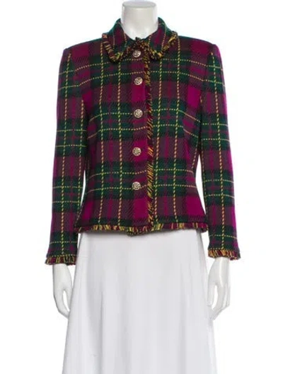 Pre-owned St John Wool Plaid Print Evening Jacket In Multi