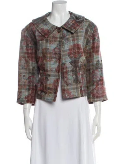 Pre-owned St John Wool Plaid Print Evening Jacket In Neutral
