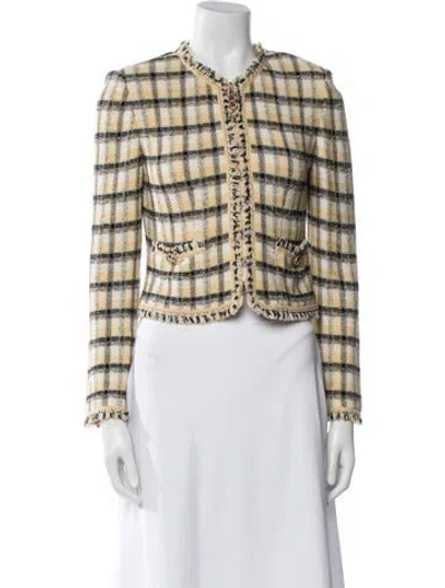 Pre-owned St John Wool Plaid Print Evening Jacket In Yellow