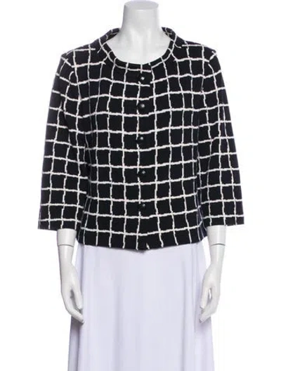 Pre-owned St John Wool Plaid Print Jacket In Black