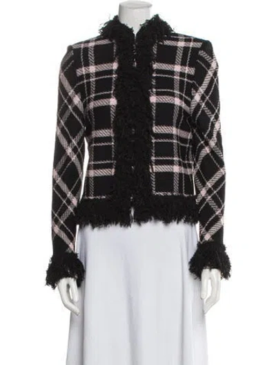 Pre-owned St John Wool Plaid Print Jacket In Black