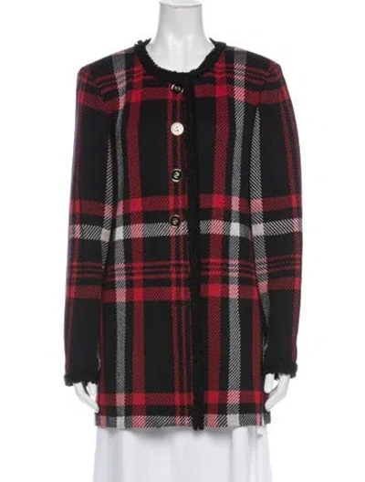 Pre-owned St John Wool Plaid Print Jacket In Black/red