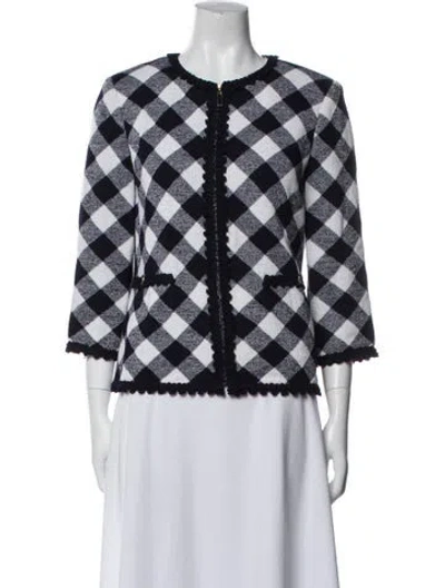 Pre-owned St John Wool Plaid Print Jacket In Blue