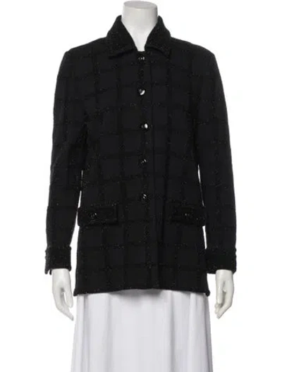 Pre-owned St John Wool Plaid Print Jacket In Blue