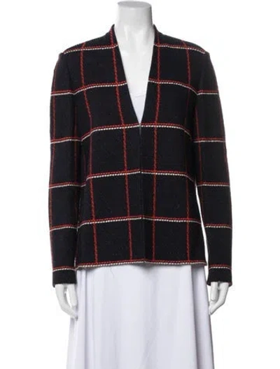 Pre-owned St John Wool Plaid Print Jacket In Blue