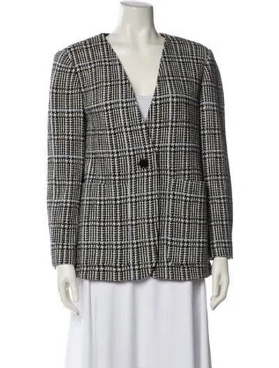 Pre-owned St John Wool Plaid Print Jacket In Multi