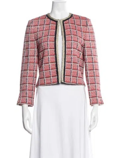 Pre-owned St John Wool Plaid Print Jacket In Multicolor