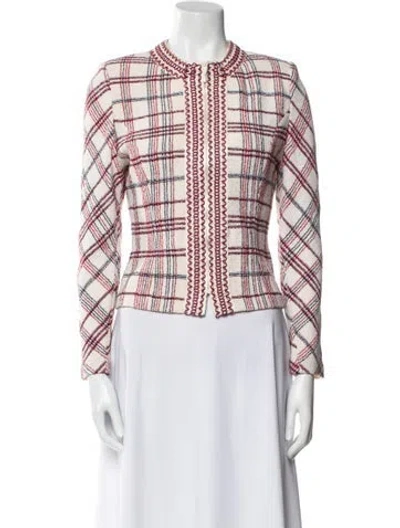 Pre-owned St John Wool Plaid Print Jacket In Neutral