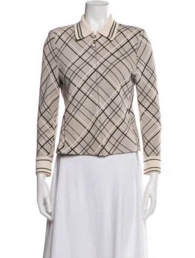 Pre-owned St John Wool Plaid Print Jacket In Neutral