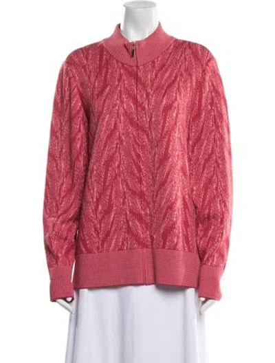 Pre-owned St John Wool Plaid Print Jacket In Red