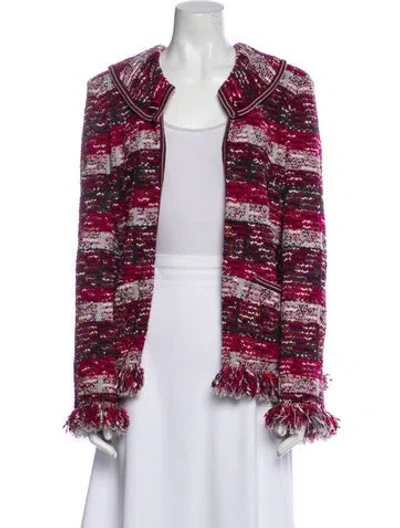 Pre-owned St John Wool Plaid Print Jacket In Red