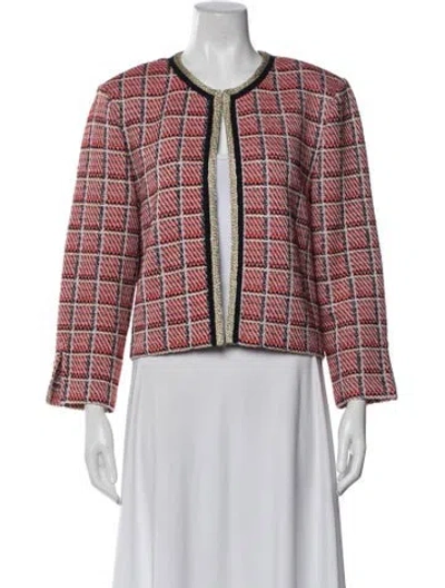Pre-owned St John Wool Plaid Print Jacket In Red