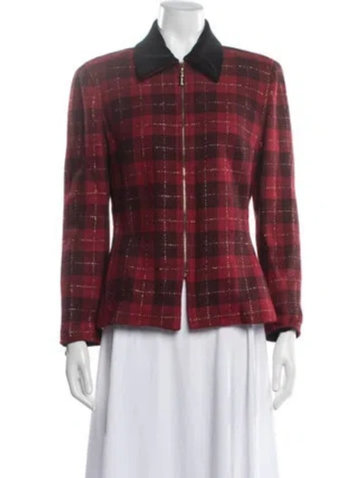Pre-owned St John Wool Plaid Print Jacket In Red