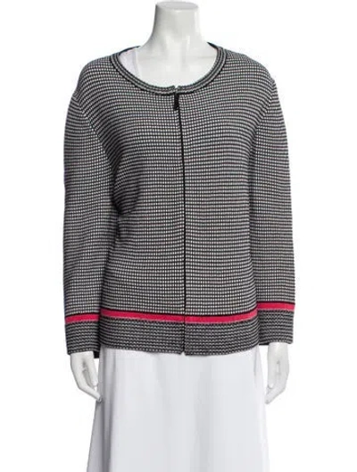 Pre-owned St John Wool Plaid Print Jacket In White