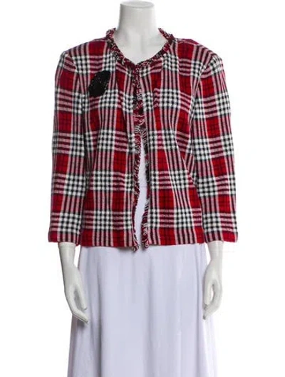 Pre-owned St John Wool Plaid Print Pantsuit In Red