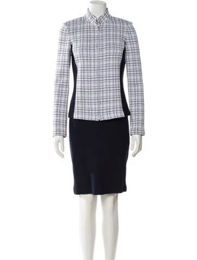 Pre-owned St John Wool Plaid Print Skirt Suit In Multi