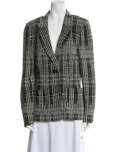 Pre-owned St John Wool Plaid Print Sweater In Black