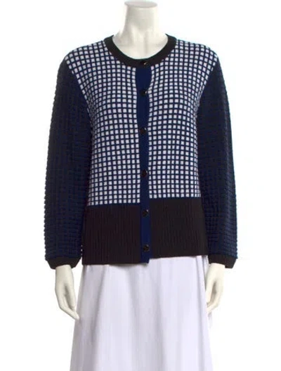 Pre-owned St John Wool Plaid Print Sweater In Black