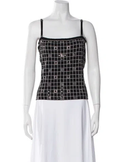 Pre-owned St John Wool Plaid Print Sweater In Black