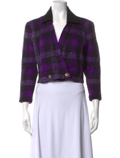 Pre-owned St John Wool Plaid Print Sweater In Purple