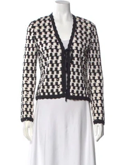 Pre-owned St John Wool Plaid Print Sweater In White