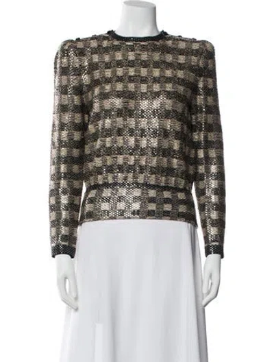 Pre-owned St John Wool Plaid Print Top In Neutral