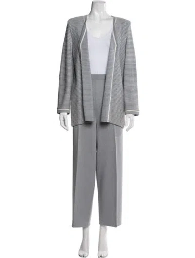 Pre-owned St John Wool Pleated Accents Pant Set In Blue