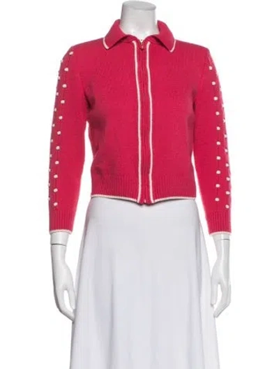 Pre-owned St John Wool Polka Dot Print Jacket In Pink