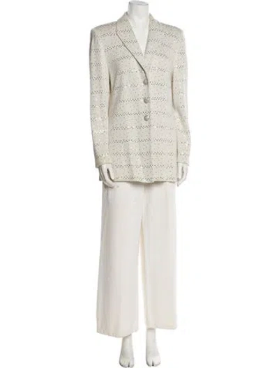Pre-owned St John Wool Polka Dot Print Pant Set In Neutral