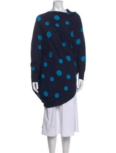 Pre-owned St John Wool Polka Dot Print Sweater In Blue