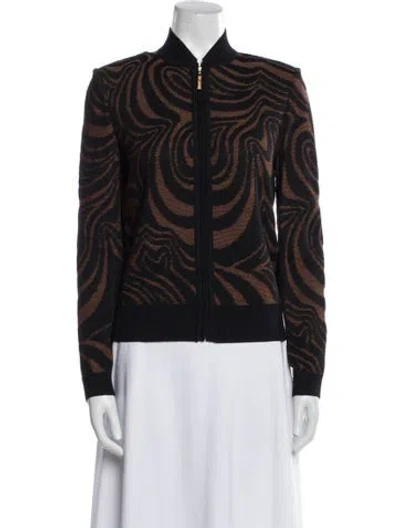 Pre-owned St John Wool Printed Bomber Jacket In Black