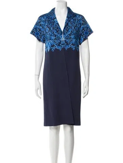 Pre-owned St John Wool Printed Coat In Blue