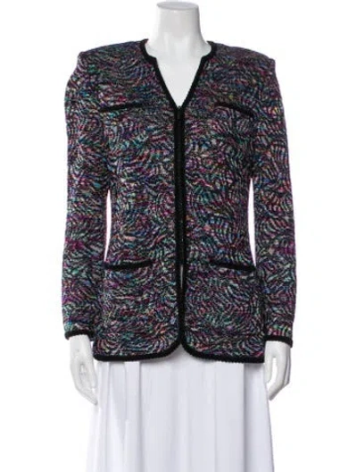 Pre-owned St John Wool Printed Evening Jacket In Black