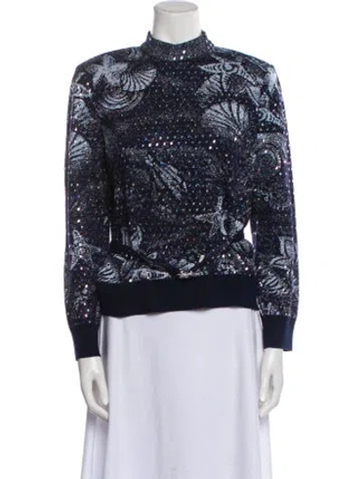 Pre-owned St John Wool Printed Evening Jacket In Blue