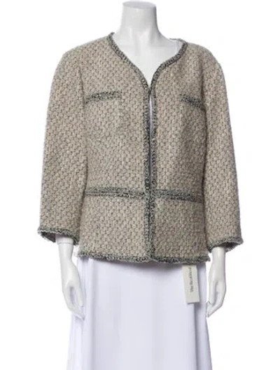 Pre-owned St John Wool Printed Evening Jacket In Gray