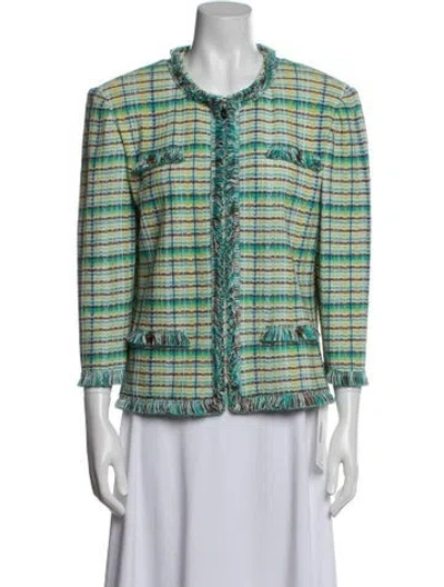 Pre-owned St John Wool Printed Evening Jacket In Green
