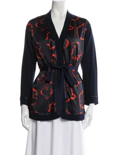 Pre-owned St John Wool Printed Evening Jacket W/ Tags In Blue