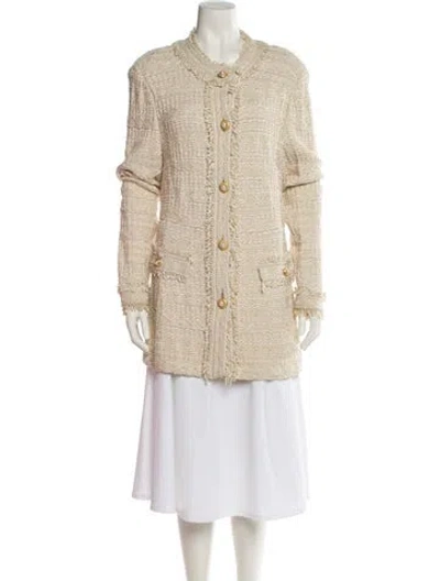 Pre-owned St John Wool Printed Faux Fur Jacket In Neutral