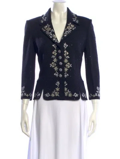 Pre-owned St John Wool Printed Jacket In Black