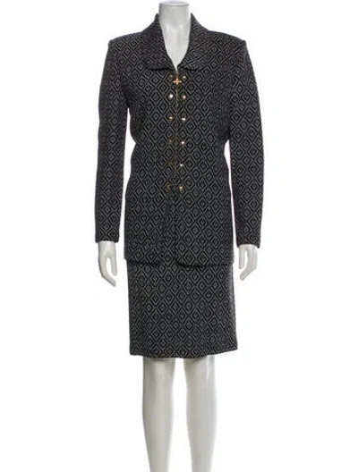 Pre-owned St John Wool Printed Skirt Set In Gray