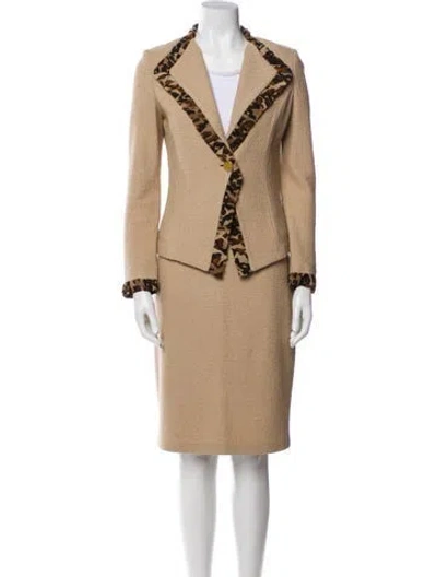 Pre-owned St John Wool Printed Skirt Set In Neutral