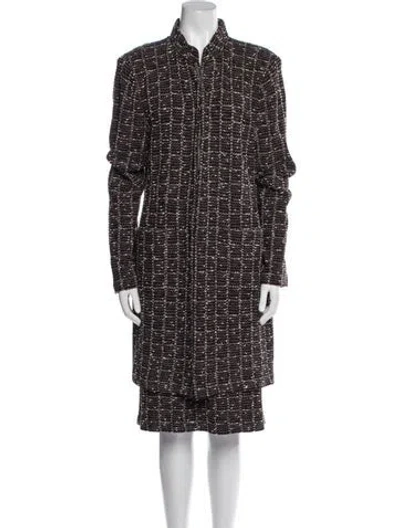 Pre-owned St John Wool Printed Skirt Suit In Black
