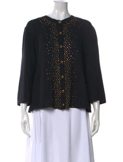 Pre-owned St John Wool Printed Sweater In Black