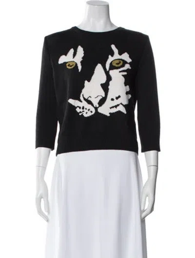 Pre-owned St John Wool Printed Sweater In Black