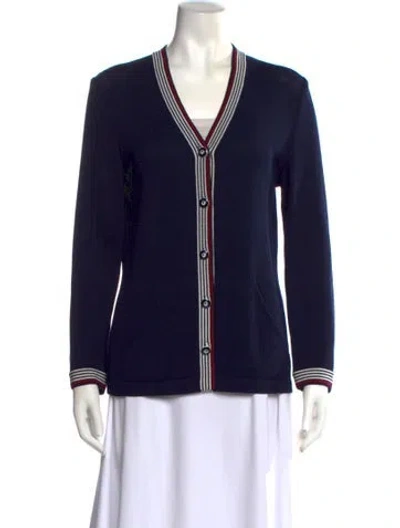 Pre-owned St John Wool Printed Sweater In Blue