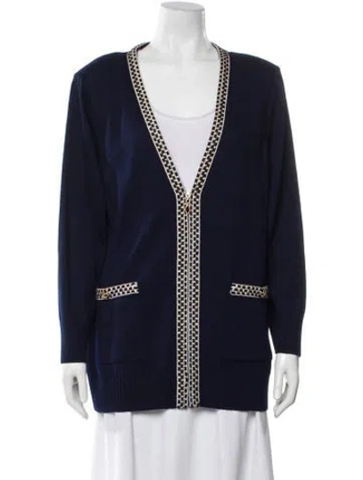 Pre-owned St John Wool Printed Sweater In Blue