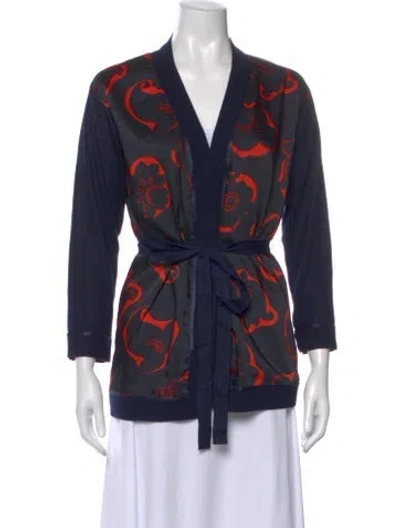 Pre-owned St John Wool Printed Sweater In Blue