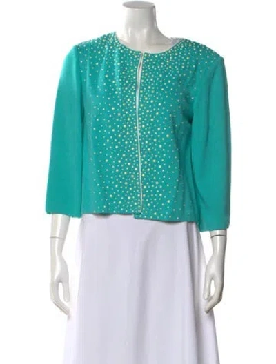 Pre-owned St John Wool Printed Sweater In Green