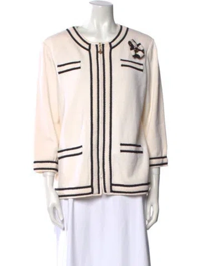 Pre-owned St John Wool Printed Sweater In White