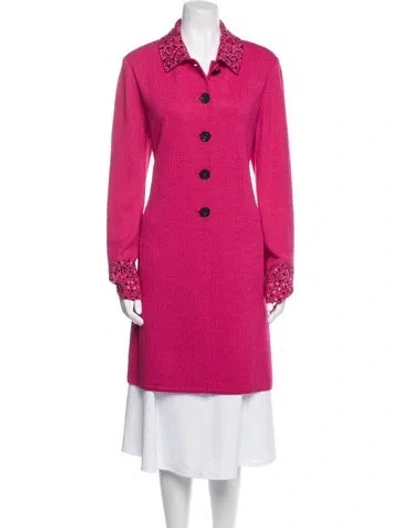 Pre-owned St John Wool Printed Trench Coat In Pink